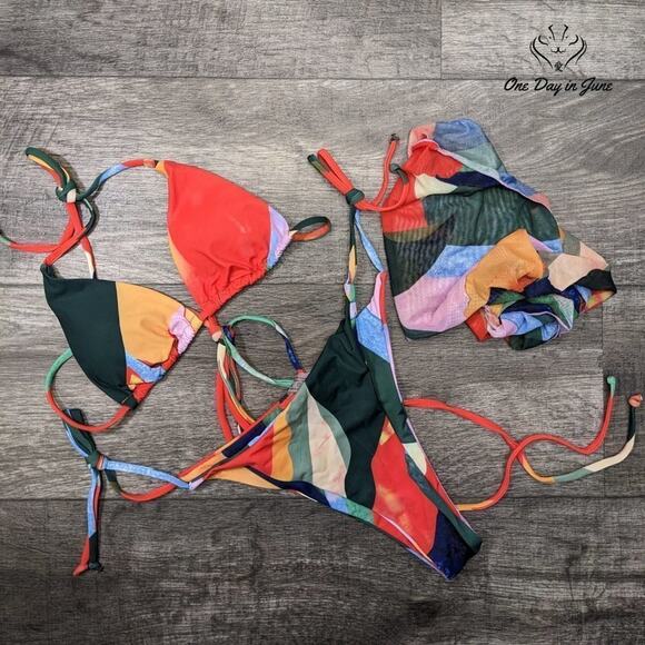 Soly Hux Color Block Halter Tie Side Bikini with Cover Up RUNS VERY SMALL Size L - Picture 3 of 5